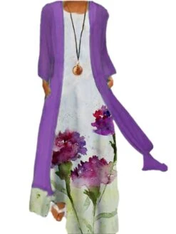 Women's Two Piece Dress Set Casual Dress Shift Dress Daily Going Out Casual Pocket Print Maxi Dress Crew Neck 3/4 Length Sleeve Floral Loose Fit Light Green Pink Blue Summer Spring M L XL XXL XXXL -HANA Luxury Wear Shop yadnqc1672828063811