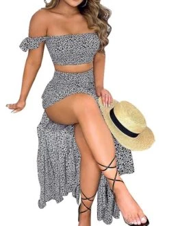 Women's Dress Set Two Piece Dress Skirt Set Long Dress Maxi Dress Navy Blue Green Sleeveless Print Summer Spring Off Shoulder Casual 2023 S M L XL -HANA Luxury Wear Shop yaflpa1615541063357