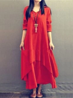 Women's Casual Dress Cotton Dress Swing Dress Maxi Long Dress Cotton Stylish Casual Winter Dress Daily Holiday V Neck Button Layered Long Sleeve Summer Spring Fall 2022 Loose Fit Black White Yellow -HANA Luxury Wear Shop ychytr1657786370420