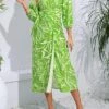 Women's Shirt Dress Casual Dress Wrap Dress Midi Dress Outdoor Daily Date Polyester Fashion Casual Split Neck Lace Up Split Long Sleeve Fall Winter 2023 Regular Fit Orange Green Floral S M L XL -HANA Luxury Wear Shop ycotnb1695367366070