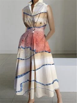 Women's Shirt Dress Casual Dress Swing Dress Maxi Long Dress Outdoor Office Daily Polyester Fashion Modern Shirt Collar Button Pocket Sleeveless Summer Spring 2023 Loose Fit White Red Navy Blue Color -HANA Luxury Wear Shop ydyjer1690859483675