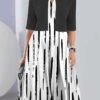 Women's Two Piece Dress Set Casual Dress Print Dress Outdoor Daily Fashion Elegant Print Midi Dress V Neck Half Sleeve Geometric Color Block Regular Fit Black White Navy Blue Summer Spring S M L XL