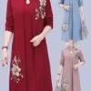 Women's Two Piece Dress Set Print Dress Outdoor Vacation Casual Print Midi Dress Stand Collar Long Sleeve Floral Loose Fit Pink Wine Blue Fall Winter XL XXL XXXL 4XL 5XL