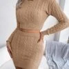 Women's Two Piece Dress Set Casual Dress Sweater Dress Daily Holiday Fashion Streetwear Ribbed Mini Dress Crew Neck Long Sleeve Plain Slim White Pink Khaki Fall Winter S M L -HANA Luxury Wear Shop yexfme1695030766735