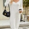 Women's Sweater Dress Winter Dress Jumper Dress Midi Dress Split Daily Date Going Out Active Fashion V Neck Long Sleeve 2023 Loose Fit Black White Camel Color S M L XL XXL Size