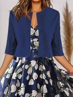Women's Two Piece Dress Set Casual Dress Chiffon Dress Outdoor Daily Fashion Elegant Print Midi Dress V Neck Half Sleeve Floral Regular Fit Navy Blue Purple Green Summer Spring S M L XL XXL -HANA Luxury Wear Shop yfgldy1680859769691