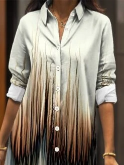 Women's Shirt Dress Casual Dress Midi Dress Outdoor Daily Date Polyester Fashion Classic Shirt Collar Button Pocket Long Sleeve Fall Winter 2023 Loose Fit Yellow Pink Striped Ombre S M L XL 2XL -HANA Luxury Wear Shop yfskji1695280785320