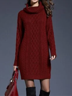 Women's Sweater Dress Jumper Dress Winter Dress Mini Dress Warm Plain Outdoor Daily Holiday Vacation Turtleneck Long Sleeve 2023 Loose Fit White Wine Blue M L XL XXL 3XL -HANA Luxury Wear Shop yhrfuv1697711246941