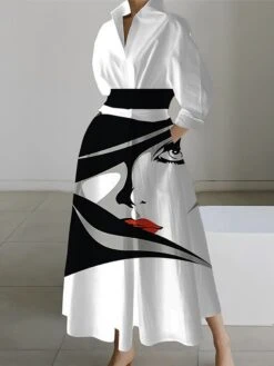 Women's Shirt Dress Casual Dress Swing Dress Maxi Long Dress Outdoor Office Daily Polyester Fashion Modern Shirt Collar Button Pocket Long Sleeve Spring Fall Winter 2023 Loose Fit Black White Purple -HANA Luxury Wear Shop yieawh1691723270218