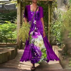 Women's Dress Set Two Piece Dress Chiffon Dress Long Dress Maxi Dress Black Red Navy Blue Short Sleeve Floral Lace Up Summer Spring Crew Neck Stylish Loose Fit 2023 S M L XL XXL 3XL 4XL 5XL -HANA Luxury Wear Shop yinsem1648535175816