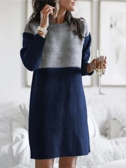 Women‘s Sweater Dress Winter Dress Wine Army Green Dusty Blue Brown Black Long Sleeve Color Block Patchwork Winter Fall Crew Neck Turtleneck Casual S M L XL XXL 3XL Cotton -HANA Luxury Wear Shop ylpbvk1630305236976