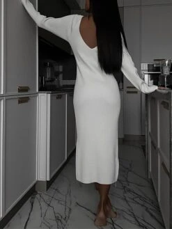 Women's Sweater Dress Winter Dress Jumper Dress Midi Dress Split Outdoor Daily Vacation Fashion Streetwear V Neck Long Sleeve 2023 Regular Fit Black White Green Color S M L Size -HANA Luxury Wear Shop ylpiqh1692614174207