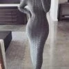 Women's Sweater Dress Winter Dress Jumper Dress Long Dress Maxi Dress Split Outdoor Street Daily Fashion Sexy Stand Collar Long Sleeve 2023 Slim Beige Gray Color S M L XL XXL Size