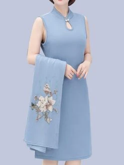 Women's Two Piece Dress Set Print Dress Outdoor Vacation Casual Print Midi Dress Stand Collar Long Sleeve Floral Loose Fit Pink Wine Blue Fall Winter XL XXL XXXL 4XL 5XL -HANA Luxury Wear Shop ylrzna1675853176148