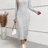 Women's Sweater Dress Winter Dress Jumper Dress Midi Dress Ribbed Outdoor Work Street Fashion Modern Crew Neck Long Sleeve 2023 Slim Light Grey Color S M L XL Size
