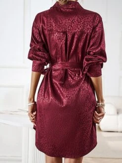 Women's Shirt Dress Midi Dress Outdoor Date Vacation Satin Fashion Elegant Shirt Collar Lace Up Button Long Sleeve Spring Fall Winter 2023 Loose Fit Black Wine Brown Pure Color S M L XL -HANA Luxury Wear Shop ymlwck1692856940750