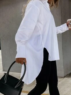 Women's Shirt Dress Casual Dress Mini Dress Outdoor Daily Vacation Cotton Fashion Modern Shirt Collar Button Split Long Sleeve Fall Winter 2023 Loose Fit Black White Blue Pure Color XS S M L XL -HANA Luxury Wear Shop ympvok1695813922007