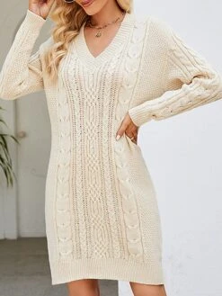 Women's Sweater Dress Winter Dress Jumper Dress Mini Dress Ruched Outdoor Street Daily Fashion Streetwear V Neck Long Sleeve 2023 Loose Fit Dark Green Purple Dark Blue Color S M L XL XXL Size -HANA Luxury Wear Shop ymwctg1692081736711