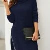 Women's Sweater Dress Winter Dress Jumper Dress Mini Dress Split Daily Date Going Out Active Fashion Turtleneck Long Sleeve 2023 Loose Fit Dark Blue Beige Color S M L XL Size -HANA Luxury Wear Shop yndewb1692857063003