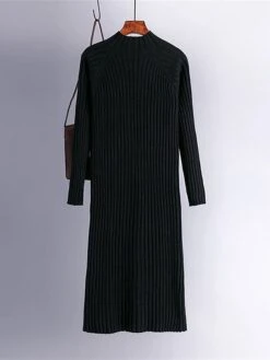 Women's Sweater Dress Jumper Dress Winter Dress Midi Dress Warm Plain Outdoor Daily Vacation Going Out Turtleneck Long Sleeve 2023 Loose Fit Black Brown Khaki One Size -HANA Luxury Wear Shop ynmcqc1697711603221