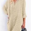 Women's Shirt Dress Casual Dress Mini Dress Outdoor Daily Polyester Basic Classic Shirt Collar Button Long Sleeve Spring Fall Winter 2023 Loose Fit Apricot Pure Color S M L XL