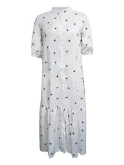 Women's Shirt Dress Casual Dress Swing Dress Midi Dress Outdoor Daily Vacation Polyester Fashion Basic Stand Collar Ruffle Button Half Sleeve Summer Spring Fall 2023 Regular Fit White Khaki Polka Dot -HANA Luxury Wear Shop yojrvi1689583799755