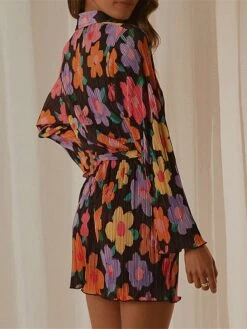 Women's Shirt Dress Casual Dress Mini Dress Outdoor Daily Vacation Polyester Fashion Modern Shirt Collar Lace Up Button Long Sleeve Spring Fall 2023 Loose Fit ArmyGreen Black Dark Pink Floral Pure -HANA Luxury Wear Shop yopzry1693226788692