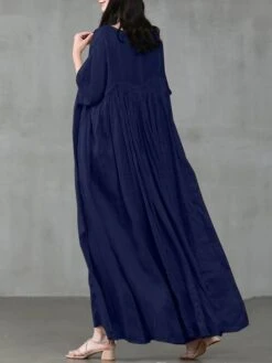 Women's Casual Dress Cotton Linen Dress Swing Dress Long Dress Maxi Dress Black Pink Green Short Sleeve Pure Color Ruched Spring Fall Autumn Crew Neck Elegant Vacation Loose Fit 2022 S M L XL XXL 3XL -HANA Luxury Wear Shop ypaybk1657296926699