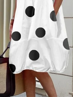 Women's Shirt Dress Casual Dress Midi Dress Outdoor Office Daily Cotton Fashion Modern Shirt Collar Button Pocket 3/4 Length Sleeve Summer Spring Fall 2023 Regular Fit White Polka Dot S M L XL XXL -HANA Luxury Wear Shop ypgspw1687749868591