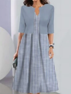 Women's Two Piece Dress Set Casual Dress Tank Dress Outdoor Daily Fashion Streetwear Pocket Print Midi Dress V Neck 3/4 Length Sleeve Stripe Regular Fit Pink Blue Sky Blue Summer Spring S M L XL XXL -HANA Luxury Wear Shop ypvooy1690441715253