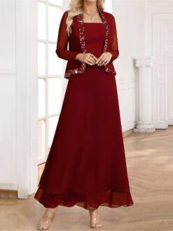 Women's Two Piece Dress Set Velvet Dress Party Dress Party Wedding Guest Elegant Modern Patchwork Long Dress Maxi Dress Crew Neck Long Sleeve Plain Regular Fit Wine Fall Winter S M L XL XXL