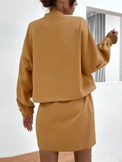 Women's Two Piece Dress Set Casual Dress Skirt Set Outdoor Daily Streetwear Modern Pocket Mini Dress Stand Collar Long Sleeve Plain Loose Fit Khaki Fall Winter S M L XL -HANA Luxury Wear Shop yqkfts1693540422621