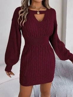 Women's Sweater Dress Jumper Dress Casual Dress Mini Dress Fashion Pure Color Outdoor Daily Going Out Crew Neck Long Sleeve Cut Out 2023 Loose Fit Wine Khaki Gray S M L -HANA Luxury Wear Shop yqxlhu1695643844350