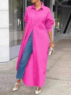 Women's Shirt Dress Casual Dress Shift Dress Maxi Long Dress Outdoor Daily Vacation Polyester Fashion Modern Shirt Collar Button Split Long Sleeve Summer Spring Fall 2023 Loose Fit White Blue Green -HANA Luxury Wear Shop yrsstv1689847491053