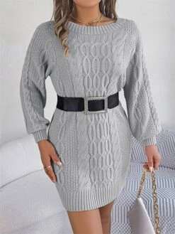 Women's Sweater Dress Jumper Dress Casual Dress Mini Dress Fashion Pure Color Outdoor Holiday Vacation Going Out V Neck Long Sleeve 2023 Loose Fit Green Khaki Gray S M L -HANA Luxury Wear Shop ysawgt1696991845635