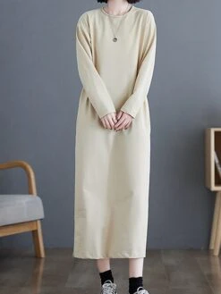 Women's Casual Dress Cotton Linen Dress T Shirt Dress Tee Dress Midi Dress Polyester Basic Classic Outdoor Daily Vacation Crew Neck Pocket 3/4 Length Sleeve Fall Autumn 2023 Loose Fit ArmyGreen Black -HANA Luxury Wear Shop yspgyr1693366305838