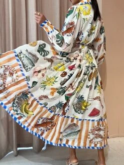 Women's Shirt Dress Casual Dress Swing Dress Midi Dress Outdoor Daily Date Polyester Fashion Modern Shirt Collar Button Print Long Sleeve Spring Fall Winter 2023 Loose Fit White Floral Color Block S -HANA Luxury Wear Shop yurcqn1692267220695