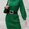 Women's Sweater Dress Jumper Dress Casual Dress Mini Dress Warm Pure Color Outdoor Casual Daily Going Out Turtleneck Long Sleeve 2023 Loose Fit Yellow Green S M L