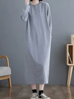 Women's Casual Dress Cotton Linen Dress T Shirt Dress Tee Dress Midi Dress Polyester Basic Classic Outdoor Daily Vacation Crew Neck Pocket 3/4 Length Sleeve Fall Autumn 2023 Loose Fit ArmyGreen Black -HANA Luxury Wear Shop yvbicv1693366318504