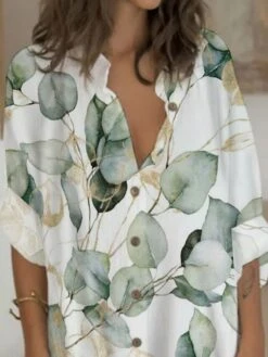 Women's Shirt Dress Casual Dress Shift Dress Mini Dress Outdoor Date Vacation Polyester Fashion Modern V Neck Button Pocket 3/4 Length Sleeve Summer Spring 2023 Regular Fit White Yellow Red Graphic -HANA Luxury Wear Shop yvsisv1676270522149