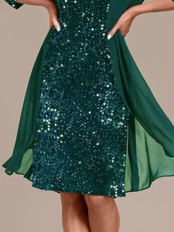 Women's Two Piece Dress Set Party Dress Sequin Dress Party Wedding Guest Fashion Elegant Patchwork Sequin Midi Dress Crew Neck Long Sleeve Plain Regular Fit Green Fall Winter S M L XL XXL -HANA Luxury Wear Shop yxbotf1695370015486