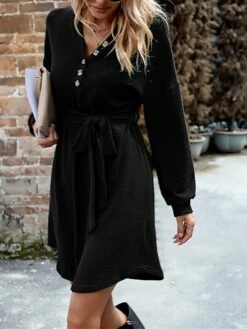 Women‘s Christmas Sweater Dress Jumper Dress Winter Dress Basic Christmas Street Daily Weekend V Neck Long Sleeve Lace Up Button 2023 Regular Fit Black Red Blue S M L XL -HANA Luxury Wear Shop yxcqhp1692340854808