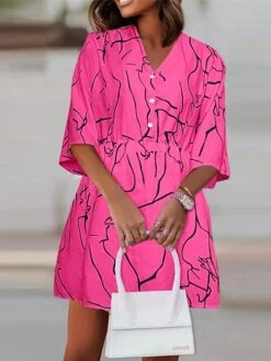 Women's Shirt Dress Casual Dress Mini Dress Outdoor Daily Polyester Fashion Modern V Neck Button Print Half Sleeve Summer Spring 2023 Loose Fit Black White Yellow Graffiti S M L XL 2XL -HANA Luxury Wear Shop yxozfp1690366410602