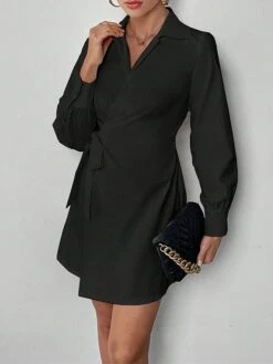 Women's Shirt Dress Casual Dress Sheath Dress Mini Dress Outdoor Daily Vacation Polyester Fashion Modern Shirt Collar Lace Up Long Sleeve Spring Fall Winter 2023 Regular Fit ArmyGreen Black White -HANA Luxury Wear Shop yyhhfj1695027669472