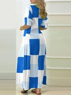 Women's Shirt Dress Casual Dress Maxi Long Dress Outdoor Daily Vacation Polyester Fashion Casual Shirt Collar Button Split Long Sleeve Summer Spring Fall 2023 Loose Fit Black Yellow Blue Plaid Striped -HANA Luxury Wear Shop yykaqb1689737643018