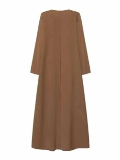 Women's Casual Dress Cotton Linen Dress Black Dress Maxi Long Dress Cotton Blend Basic Casual Outdoor Daily V Neck Button Pocket Long Sleeve Summer Spring Fall 2023 Loose Fit ArmyGreen Navy Blue Khaki -HANA Luxury Wear Shop yynffo1678778568344