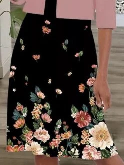 Women's Dress Set Two Piece Dress A Line Dress Midi Dress Pink Orange Half Sleeve Floral Ruched Fall Winter Autumn Crew Neck Sexy 2023 S M L XL XXL 3XL -HANA Luxury Wear Shop yzroqw1672370171103