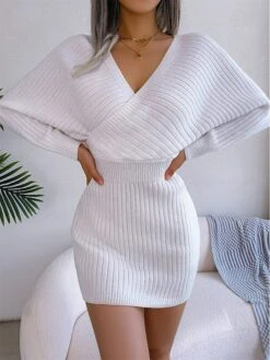 Women's Sweater Dress Winter Dress Jumper Dress Mini Dress Ruched Daily Date Going Out Active Fashion Crew Neck Long Sleeve 2023 Regular Fit Black White Blue Color S M L Size -HANA Luxury Wear Shop zbackz1692858695996
