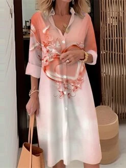 Women's Shirt Dress Casual Dress Midi Dress Outdoor Daily Date Polyester Fashion Modern Shirt Collar Button Pocket Long Sleeve Fall Winter 2023 Loose Fit Pink Blue Purple Heart Ombre S M L XL 2XL -HANA Luxury Wear Shop zddjes1695367369052