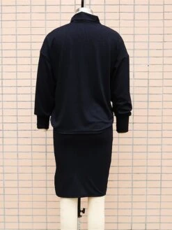 Women's Two Piece Dress Set Casual Dress Skirt Set Outdoor Daily Fashion Streetwear Split Ribbed Midi Dress Turtleneck Long Sleeve Plain Loose Fit Black Brown Beige Fall Winter S M L XL -HANA Luxury Wear Shop zdiybh1694596424978